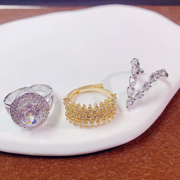 Wholesale Random Color 10pcs Micro-inlaid Zircon Ring Gold Plated Rings ACC-RS-Pabo002