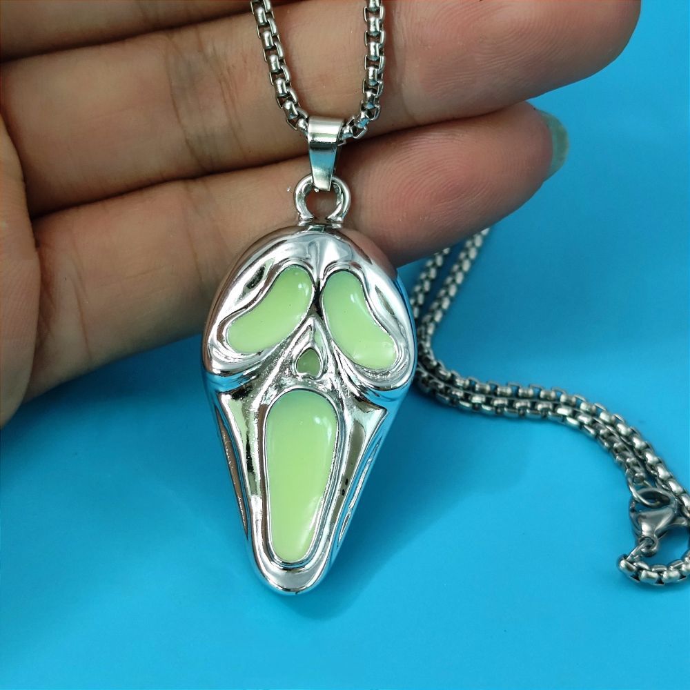 Wholesale Halloween skull luminous mask pendant  necklace