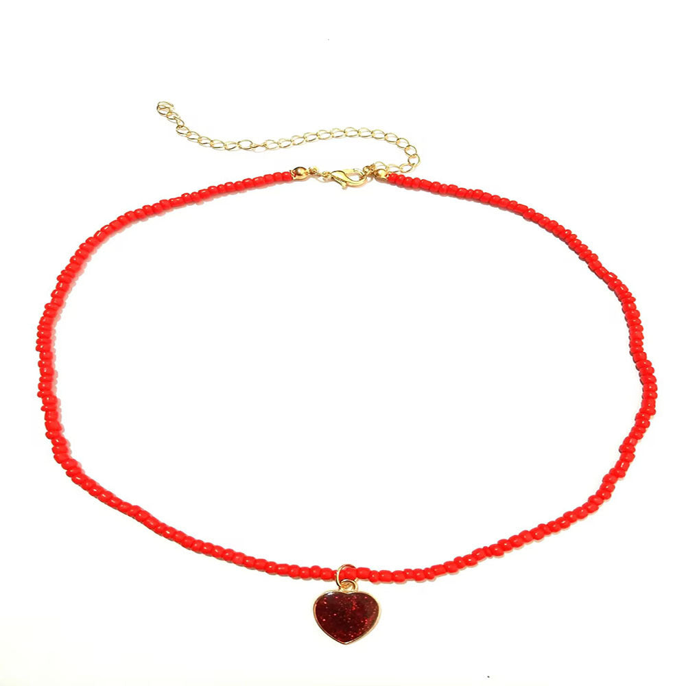 Wholesale Colorful Rice Beads Alloy Heart Necklaces ACC-NE-RongYan004