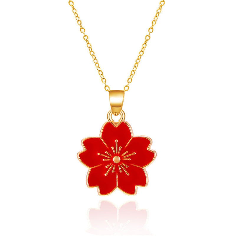 Wholesale  Plum Blossom Pendant Necklace  Color Oil Drop Flower Clavicle Chain