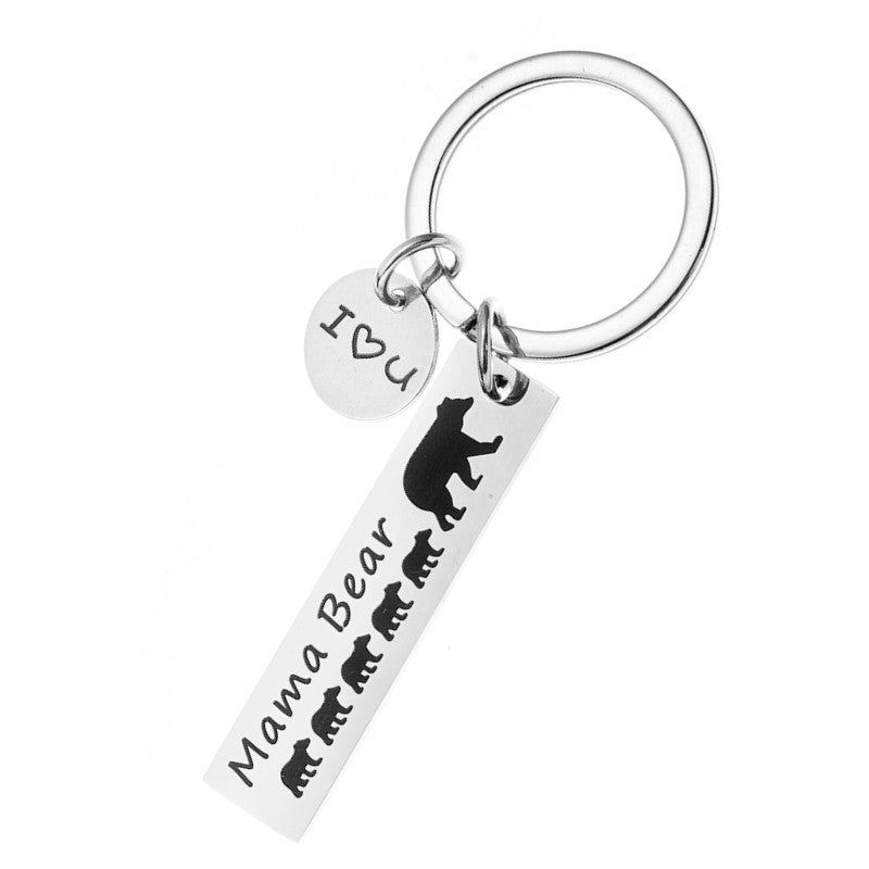 Wholesale Stainless Steel Keychain Engraved Mama Bear Mother's Day Gift Bear Metal Pendant ACC-KC-Chenz004