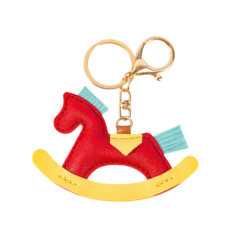 Wholesale Cute  Handmade Rocking Horse Leather Cotton Pendant Keychain