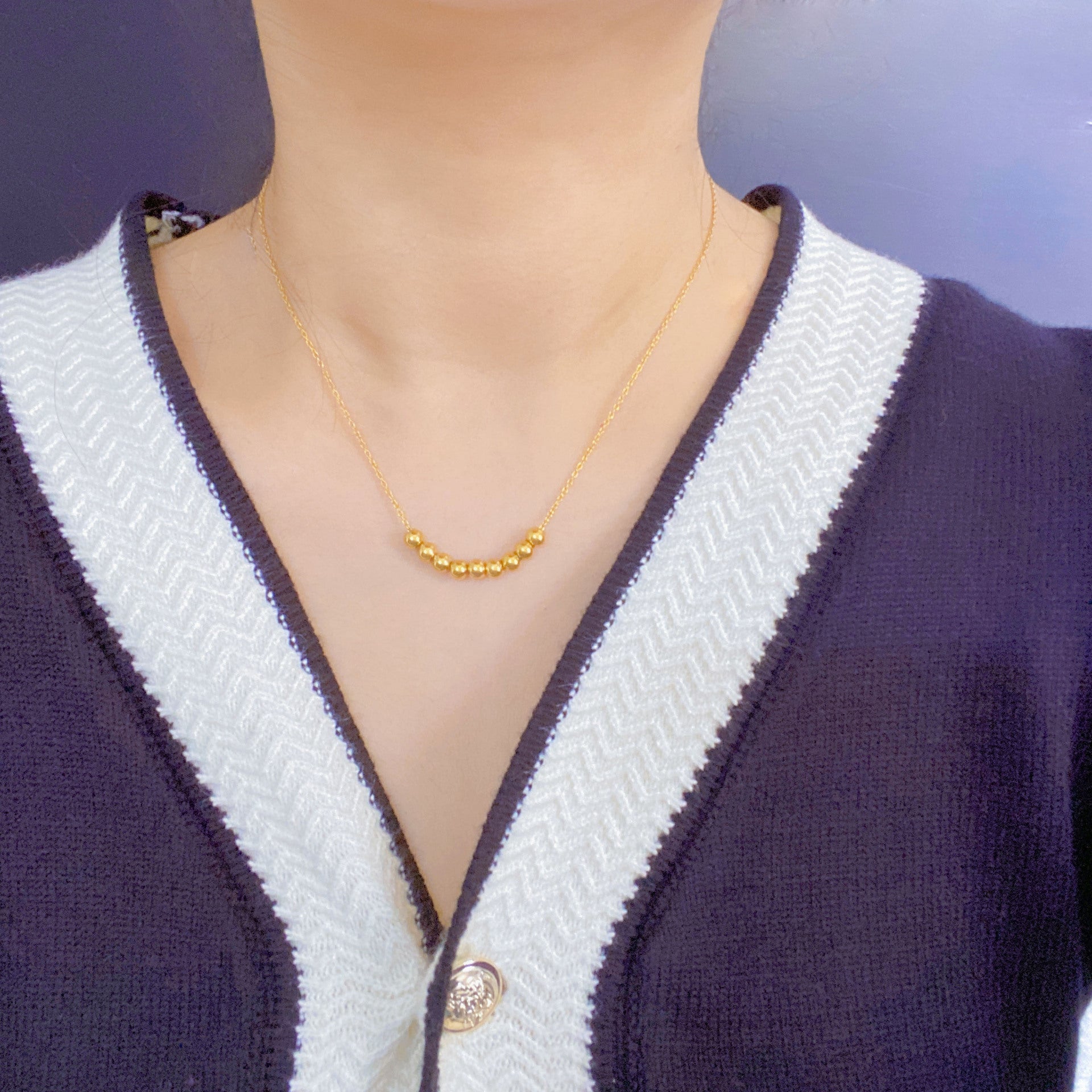 Wholesale Titanium Steel Gold bean round bead necklace