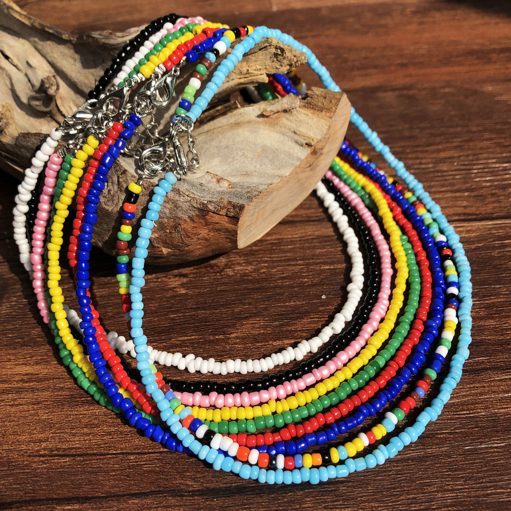 Wholesale  handmade beaded colorful rice bead necklace
