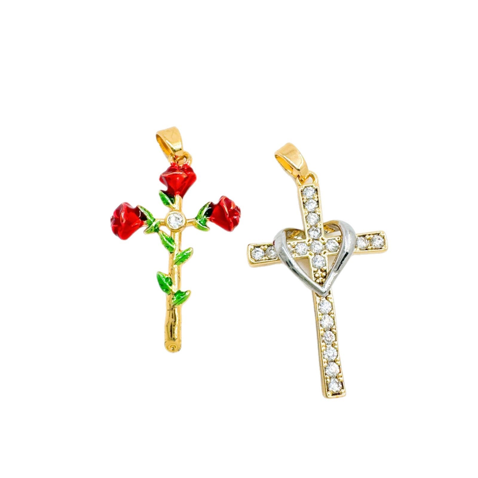 Wholesale Sweet Cool Style Rose Cross Pendant Gold Plated Copper Necklace Stylish Jewelry Accessory