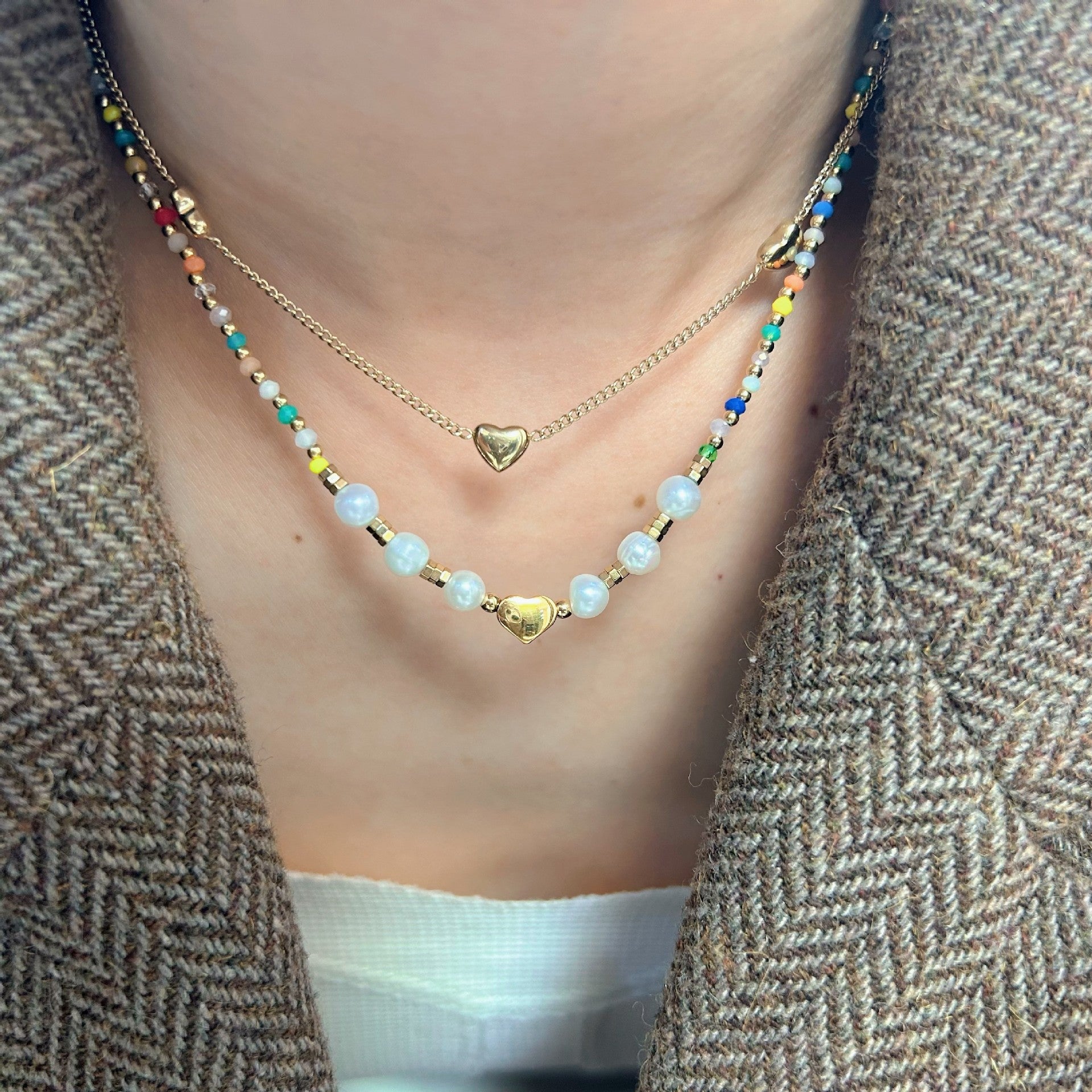 Wholesale Stainless Steel Color Dopamine Pearl Natural Stone Beaded Necklace