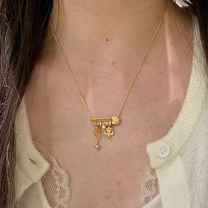 Wholesale  Iris Starburst Yellow Water Pendant Pin Necklace Vintage Clavicle Chain ACCVIP