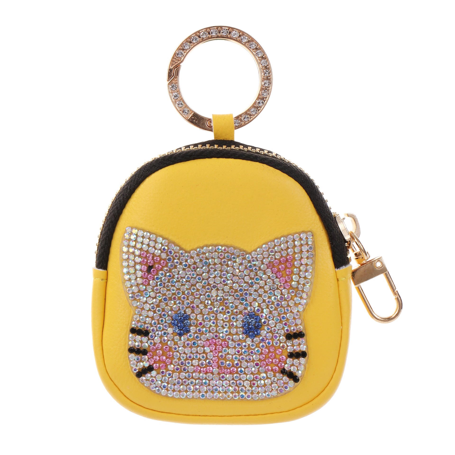 Wholesale Cute Cat Faux Leather Keychain Zipper Pouch Rhinestone Embellished Pink Trendy Wedding Gift Boutique Resale Accessory