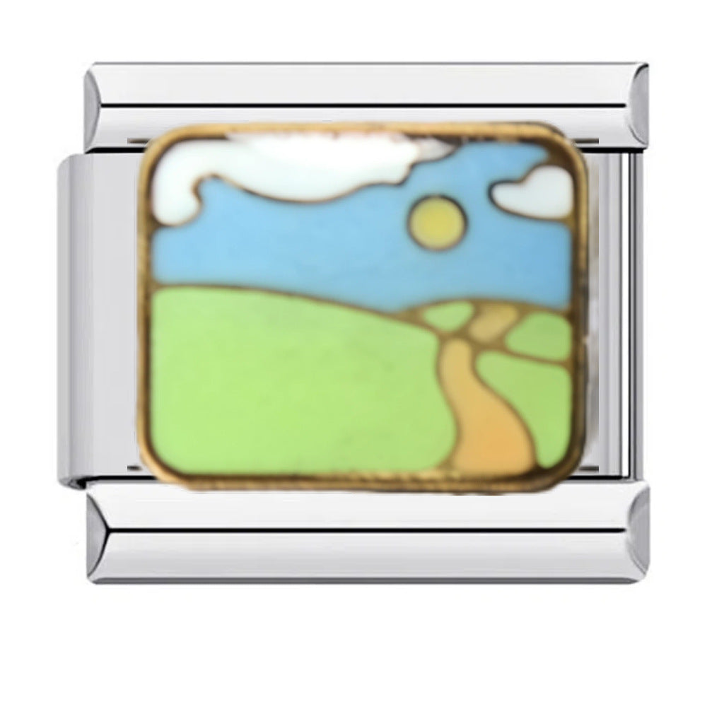 Wholesale Original Design DIY Italian Charms Bracelet Titanium Steel Enamel Landscape Pattern Fashion Jewelry Accessory For Boutique Resale