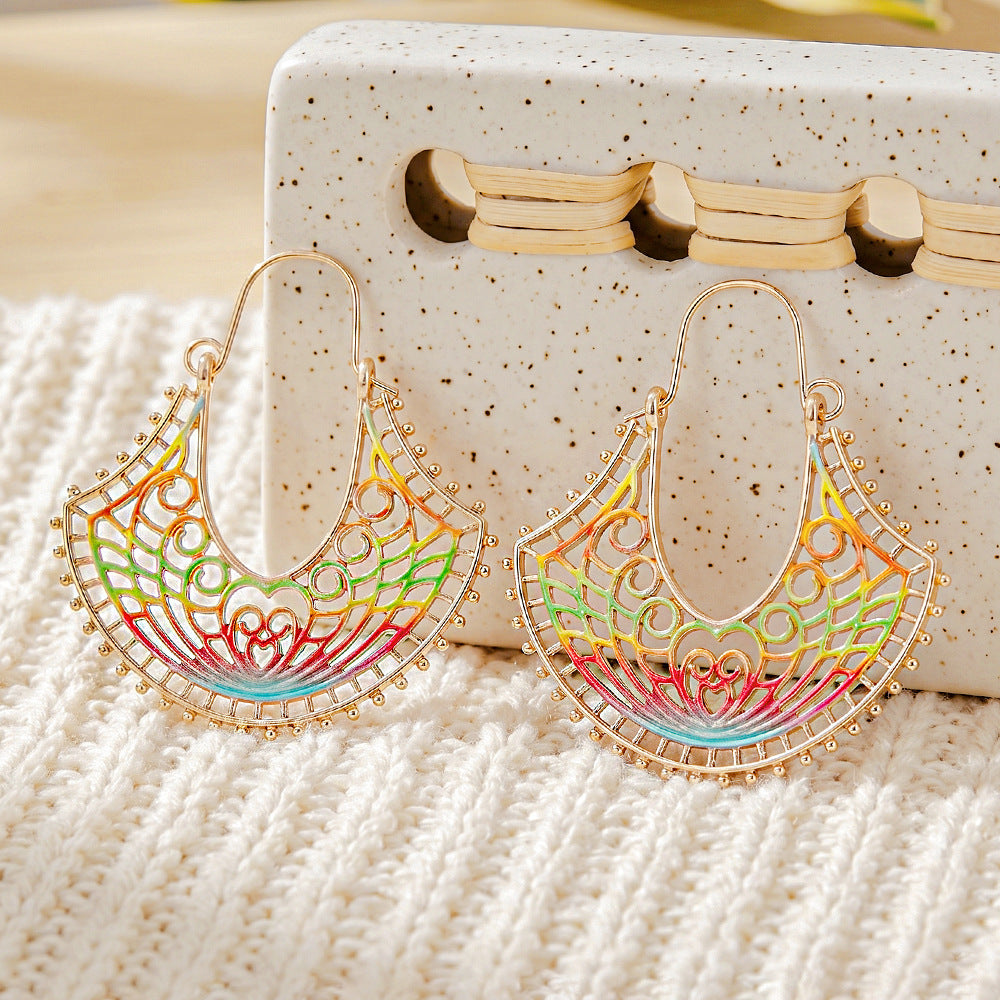 Wholesale Gold-Tone Zinc Alloy Bohemian Hollow-Out Earrings,  Fashion Accessory for Party Wear
