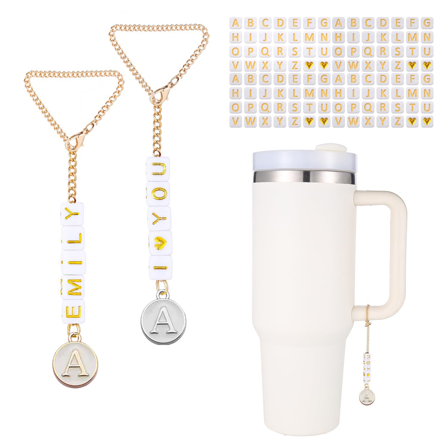 Wholesale Couple Handmade Beaded Cup Hanging Chain Love Letter Shell Stainless Steel Hanging Chain Set with Letters Cup Accessories ACC-CA-ZhongH001