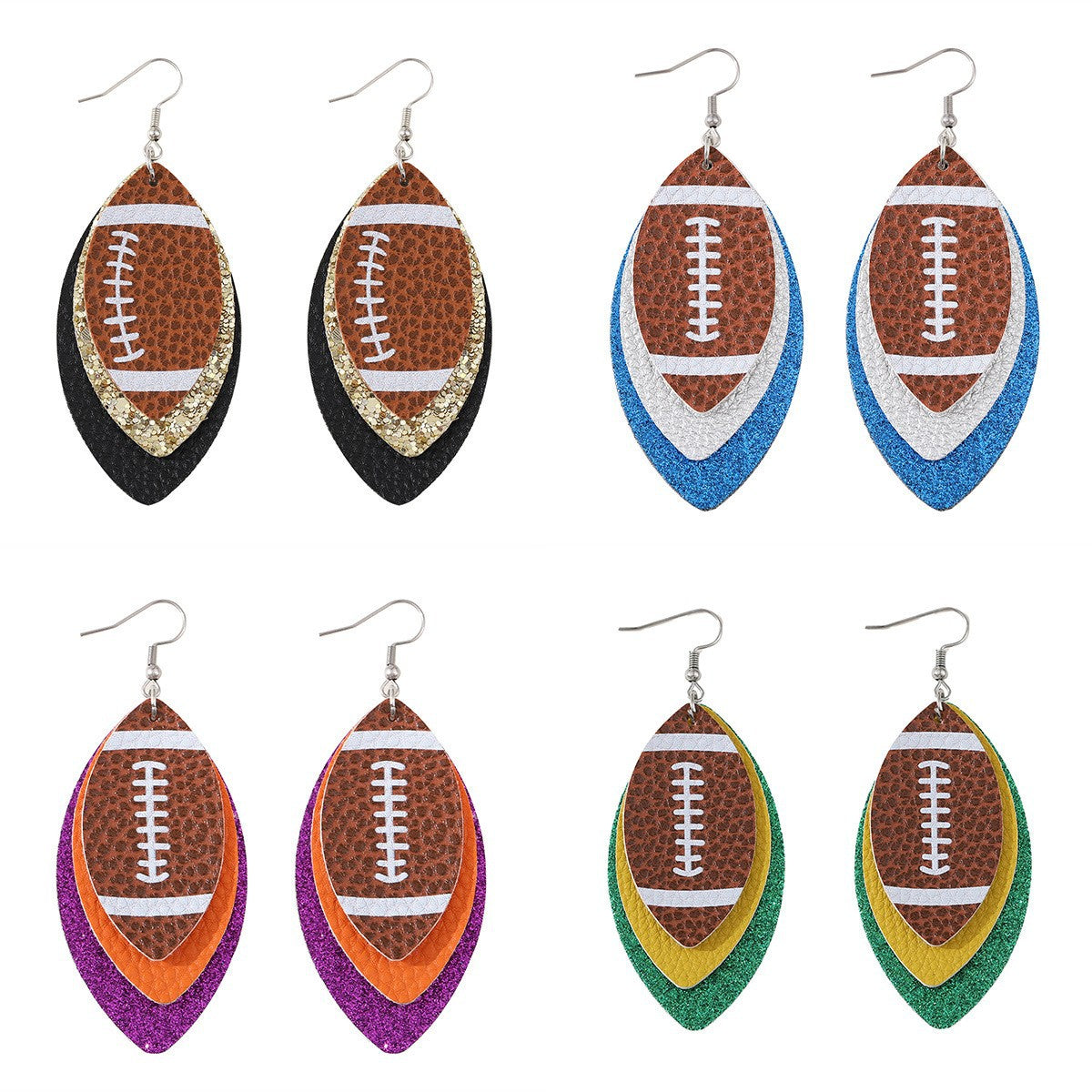 Wholesale Teardrop-shaped football acrylic leather earrings