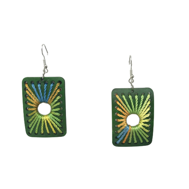 Wholesale Vintage Geometric Bohemian Wood Rectangular Earrings ACC-ES-FX059