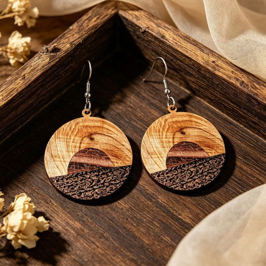 Wholesale French Vintage Wooden Printed Pattern Earrings Fashion Jewelry Accessory Gift Boutique Resale