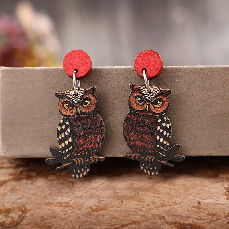 Wholesale Retro Owl Fashion Wooden Earrings