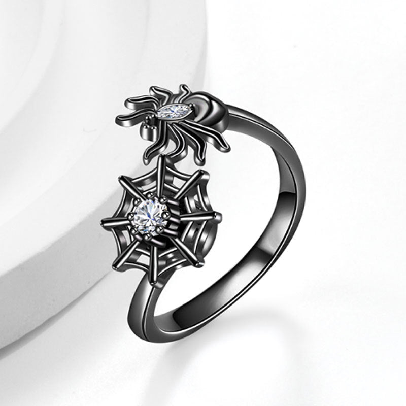 Wholesale  Web Rotating Zircon Ring for Women - Adjustable Open Ring,  Copper Electroplated,  Fashion Jewelry Accessory