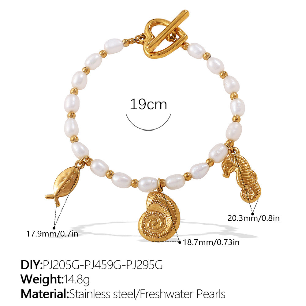 Wholesale  Fashion Creative Ocean Theme Freshwater Pearl DIY Dolphin Pendant Bracelet Plated with 18K Gold Niche Jewelry for Women