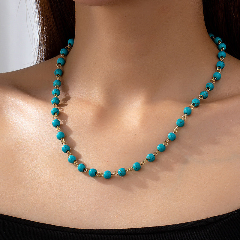 Wholesale Bohemian Vintage Turquoise Beaded Necklace Women' s Fashion Jewelry Accessory