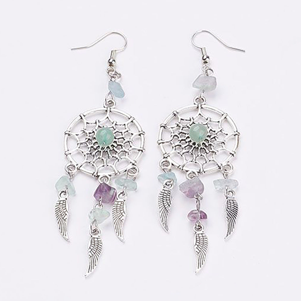 Wholesale Vintage Gravel Turquoise Gravel Dream Catcher Earrings ACC-ES-YuChan002