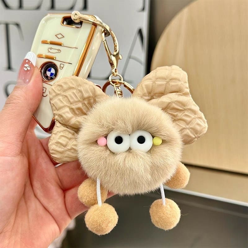 Wholesale rex rabbit fur bowknot fur ball keychain