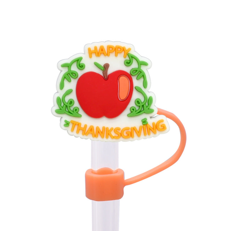 Wholesale Random 100pcs Thanksgiving Series PVC Soft Straw Tube Cap