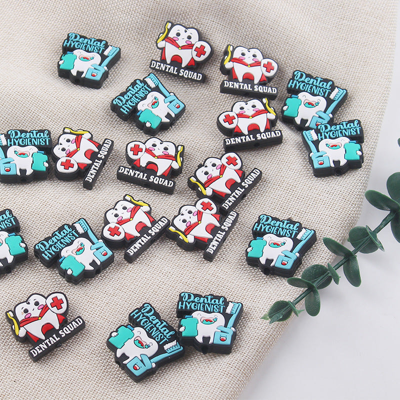 Wholesale 10pcs Cartoon Dental Silicone Beads Focal Beads DIY Beadable Pen Accessories ACC-BDS-GuangTian028