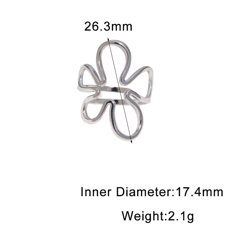 Wholesale Stainless Steel Hollow Flower Open Ring Adjustable Steel Tone Design Trendy Jewelry Accessory For Women Boutique Resale Everyday Wear