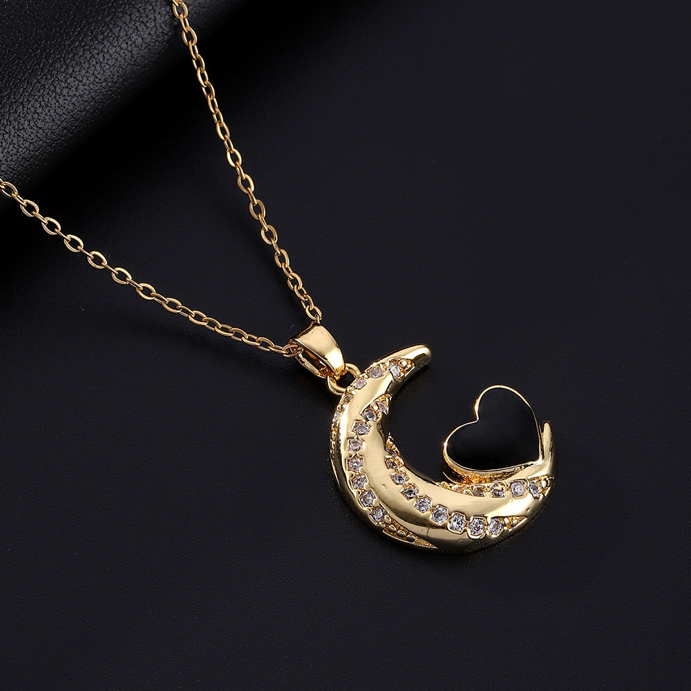 Wholesale Oil Dripping Love Heart Moon Copper Necklaces ACC-NE-SY005