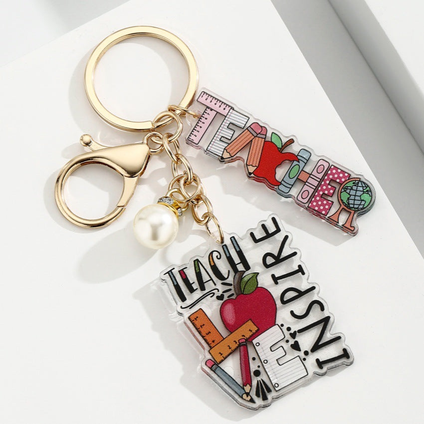 Portachiavi a forma di matita con portapenne a cuore acrilico all'ingrosso