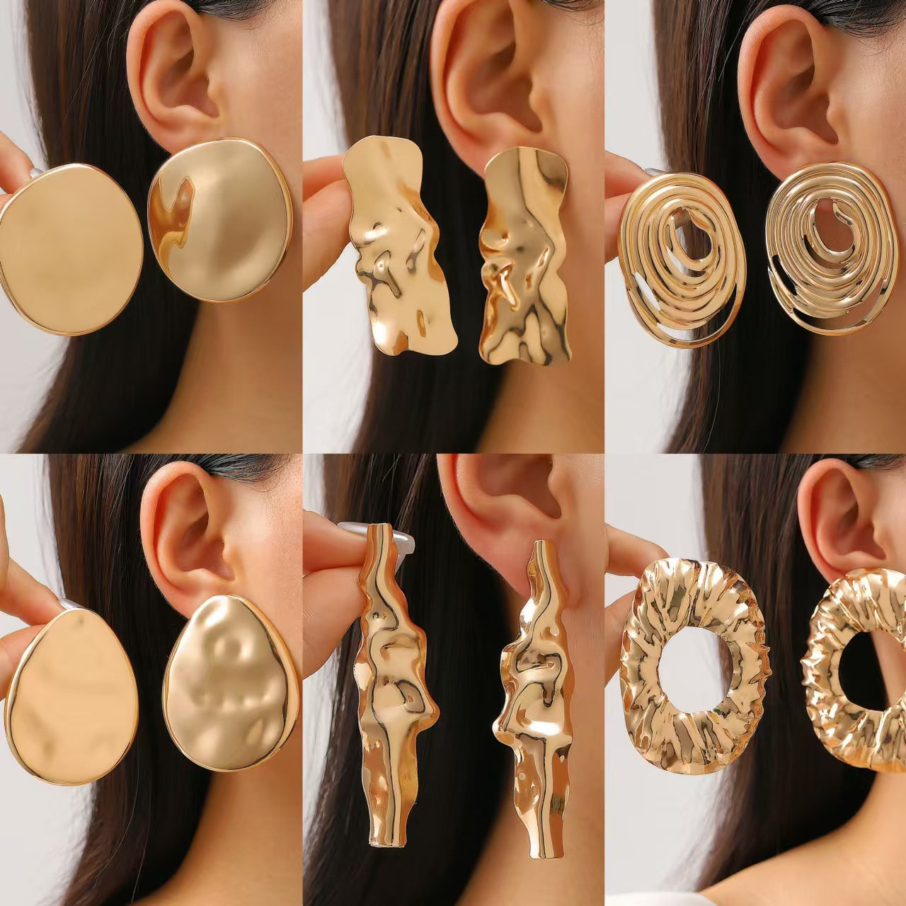 Wholesale Electroplated Metal Earrings Geometric Oval Pattern Fashion Accessory