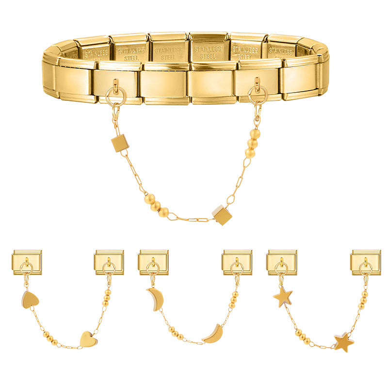 Wholesale Italian Charm Bracelet 9mm DIY Splicing Gold Double Pendant Stainless Steel Composable Bracelet