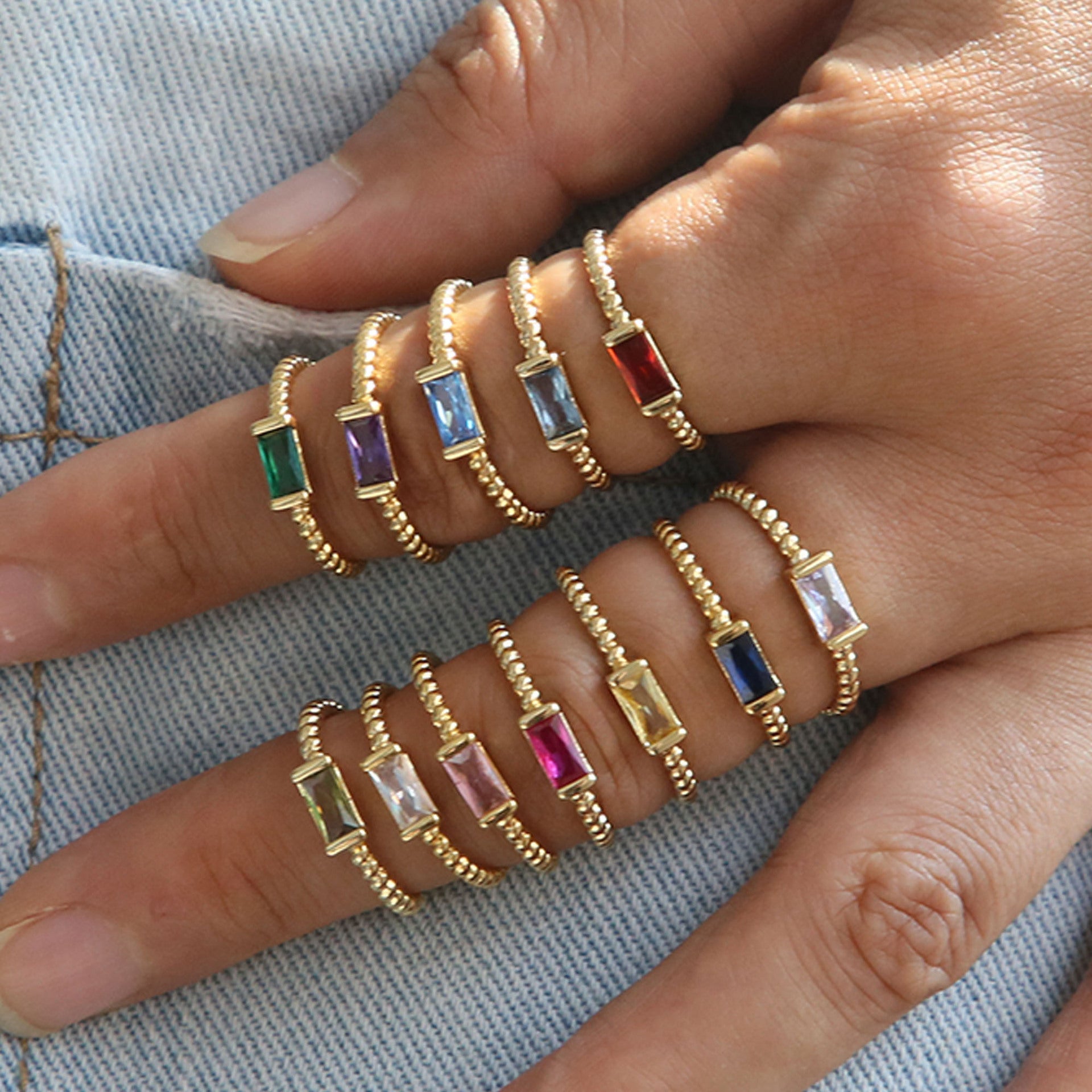 Wholesale 18k Brass Rectangular Ladder December Birthstone Open Rings ACC-RS-BaiYi001