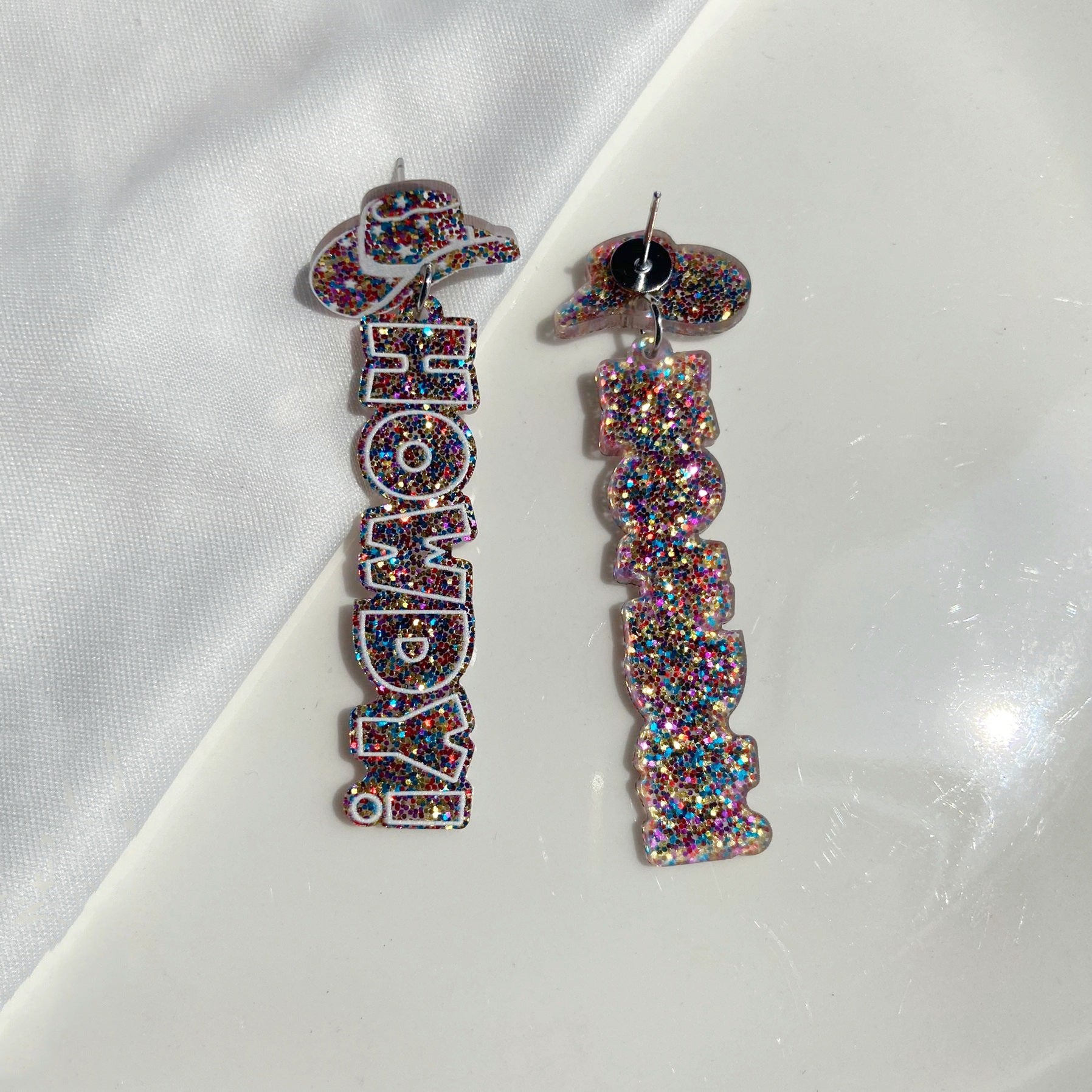 Wholesale Western Cowboy Tribal Cowboy Hat Howdy Letter Glitter Acrylic  Earrings