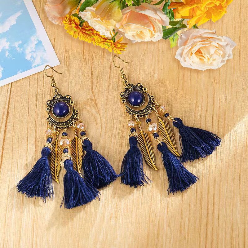 Wholesale Alloy Diamond Cut Bohemian Tassel Earrings Ethnic Style Fashion Accessory