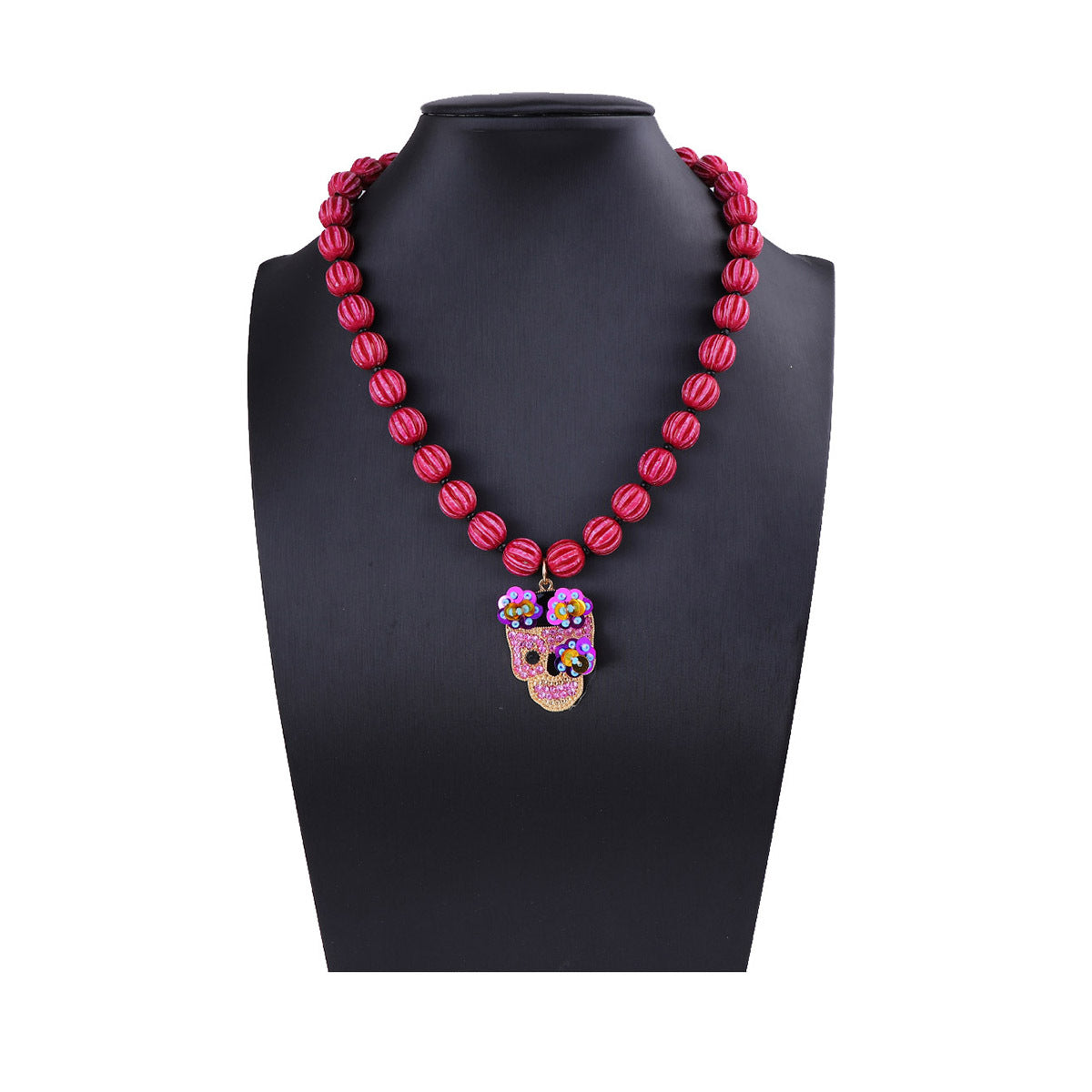 Wholesale  Beaded Alloy Inlaid Zircon Skull Necklace