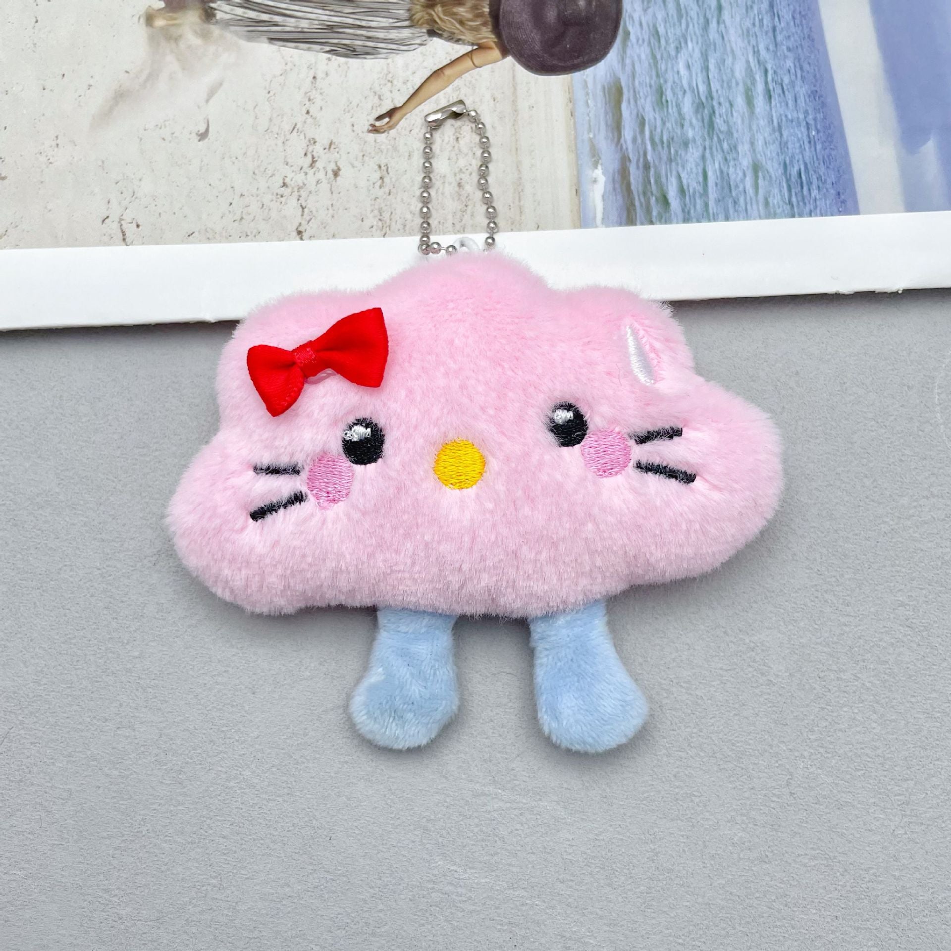 Wholesale Stylish Cloud Plush Keychain Bag Charm Pink Wool Yarn Cute Gift for Couples