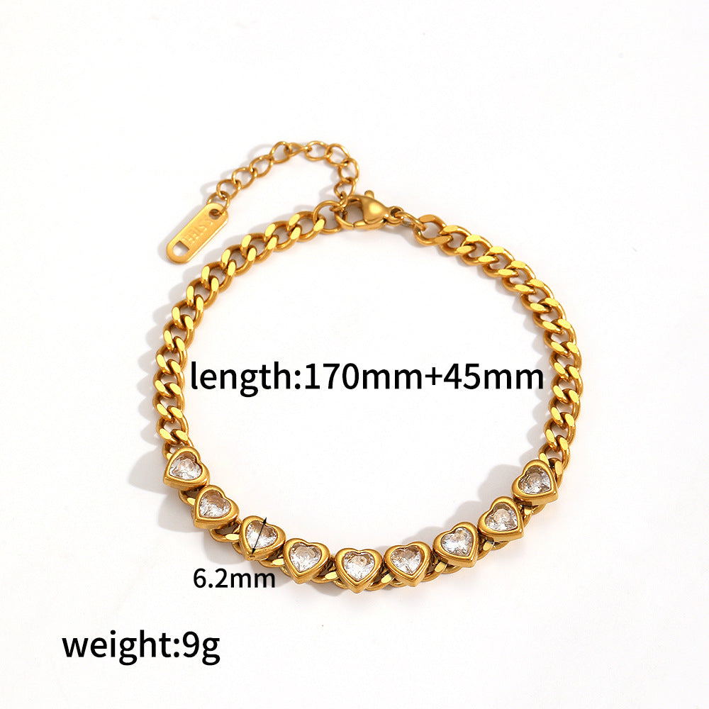 Wholesale 18k gold stainless steel diamond-encrusted heart bracelet