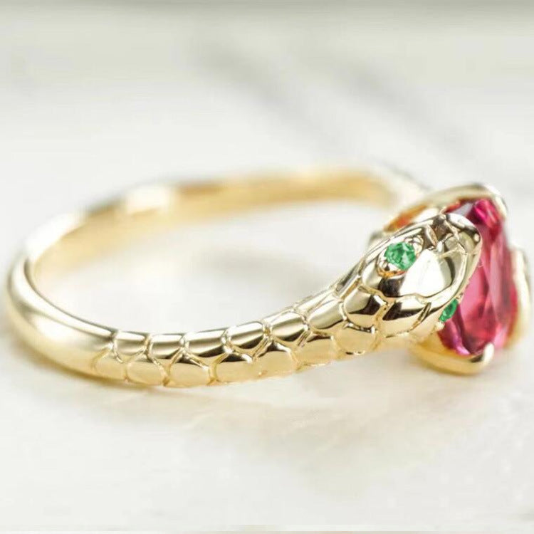 Wholesale Single Circle Snake Scale Sparkling Ruby Snake Ring