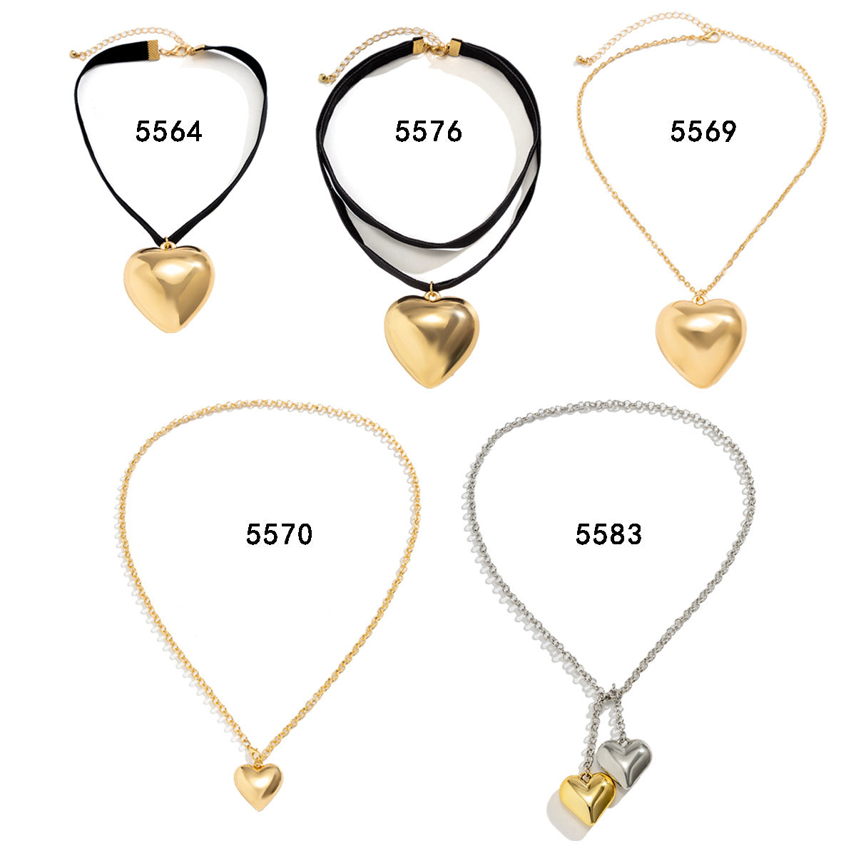 Wholesale Heart-Shaped Choker Necklace Gold Electroplated Glass Pendant Boutique Resale