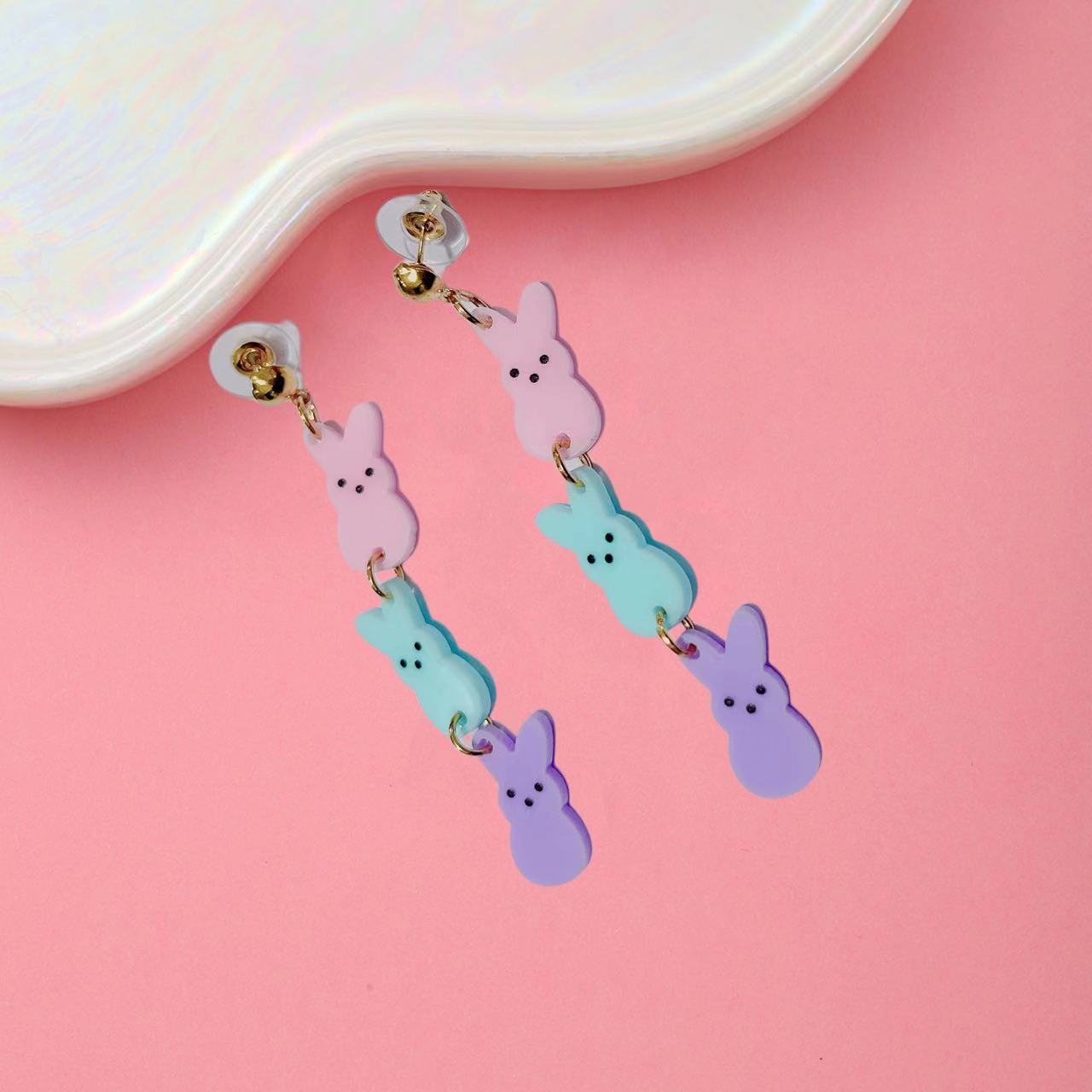 Wholesale Easter Wooden Bunny Acrylic  Earrings