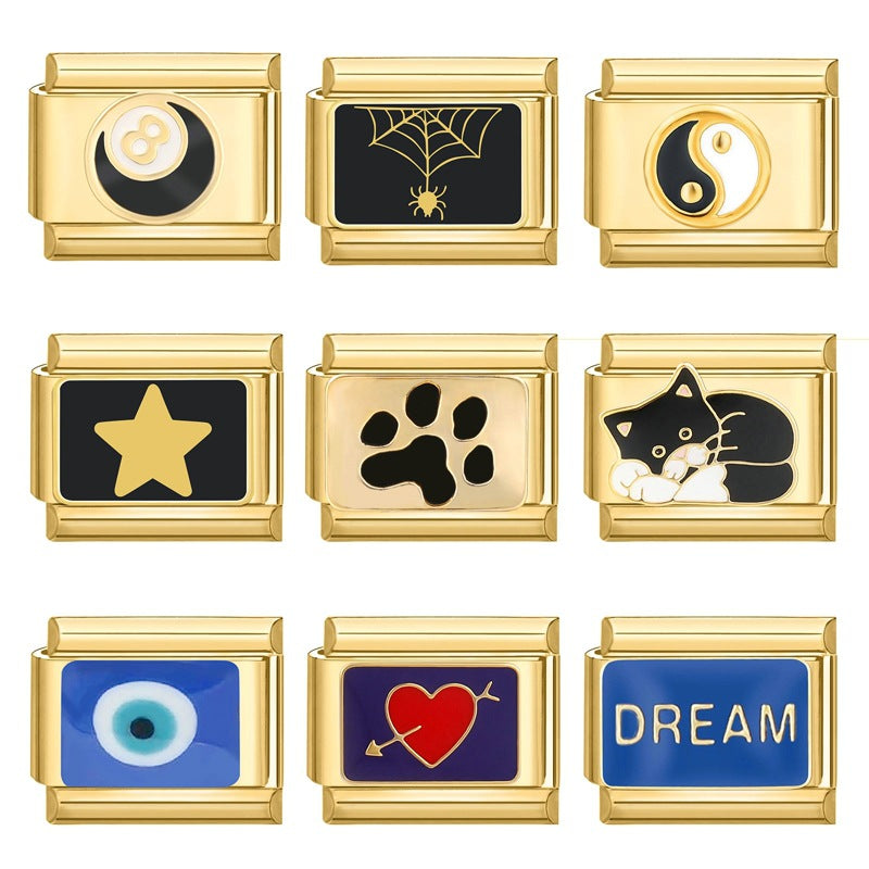 Wholesale Italian Charm Bracelet 9mm DIY Splicing Removable Stainless Steel Gold Bottom Retro Composable Bracelet