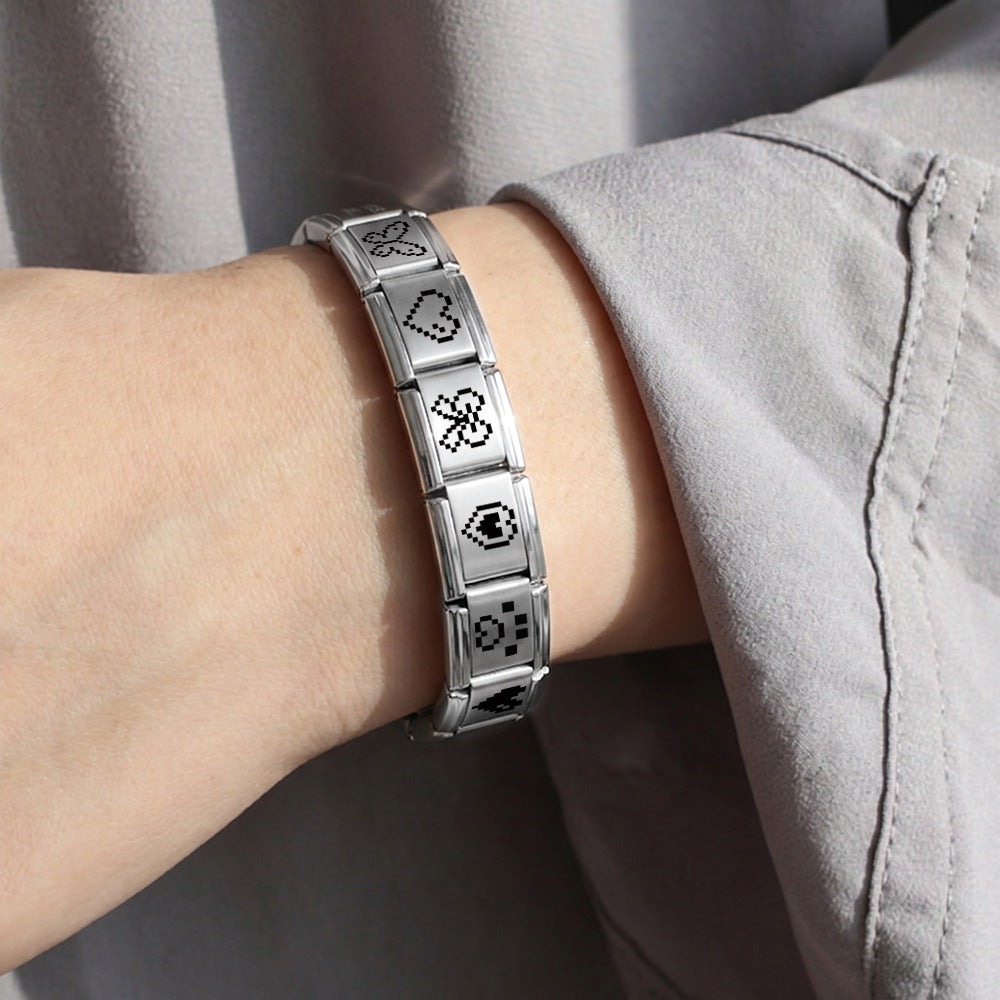 Wholesale Laser Engraved Bow Pattern Stainless Steel DIY Italian Module Bracelet Fashion Accessory