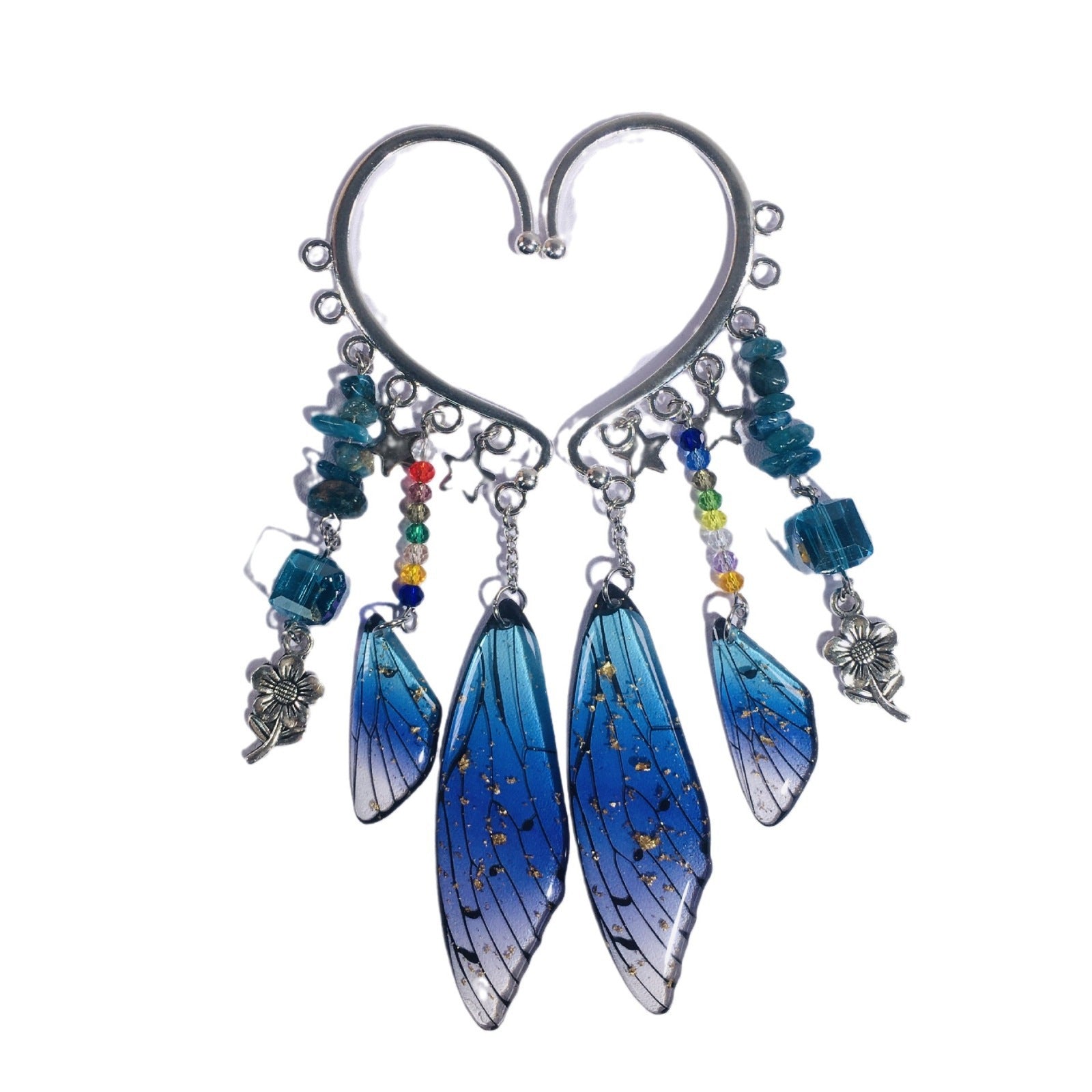 Wholesale Butterfly Cicada Wing Natural Crystal Holeless Ear Hook Earrings ACC-ES-RongGuan005
