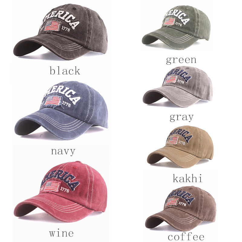 Wholesale washed baseball cap 3D embroidery AMERICA patch peaked cap flag casual hat