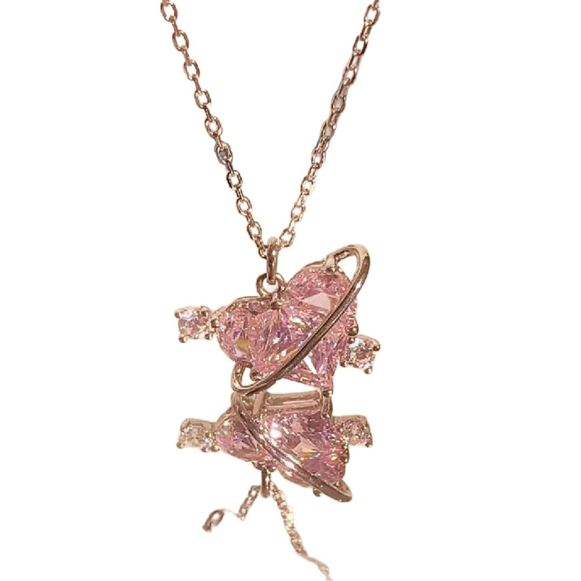 Wholesale Trendy Electroplated Alloy Heart Love Planet Pendant Necklace For Women Birthday Gift Resale