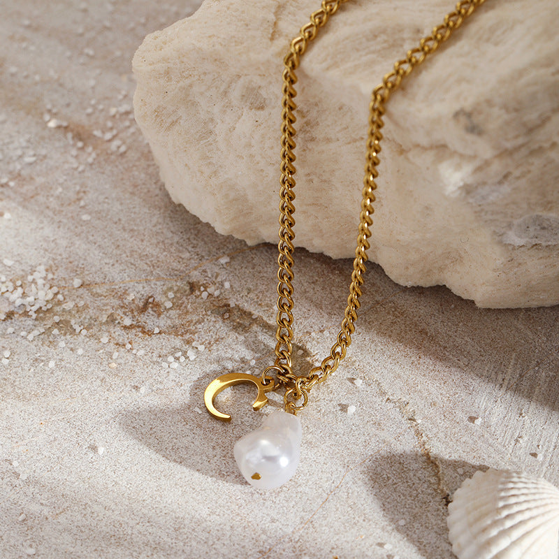 Wholesale Pearl 26 Letters Stainless Steel Necklaces ACC-NE-YunHe003