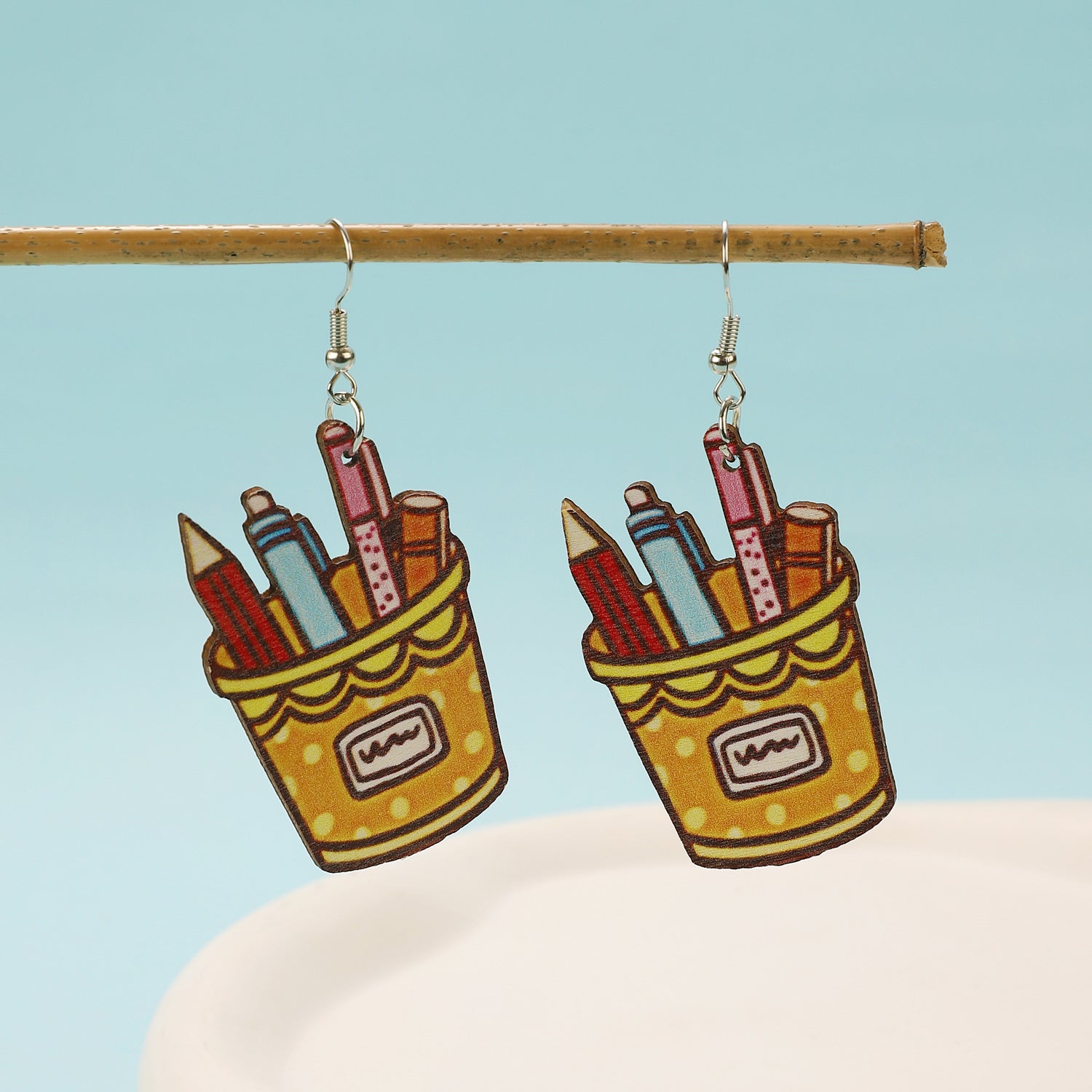 Wholesale  Ballet Dancing Cat Wood Earrings