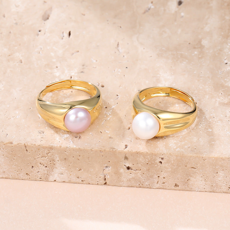 Wholesale  S925 Sterling Silver Pearl Ring  Luxury Adjustable  Ring