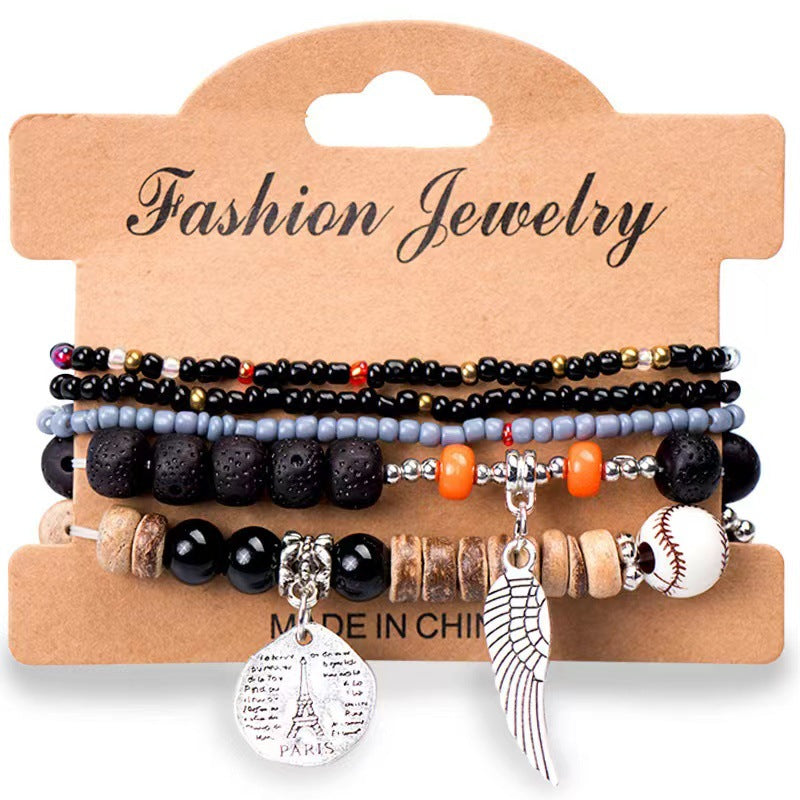 Wholesale Bohemian Multi-Layered Rice Beads Wing Tower Elastic Cord Bracelet ACC-BT-Shuxin006