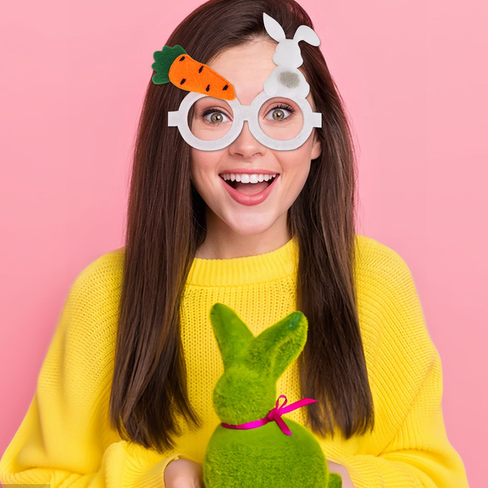 Wholesale  Easter decorations flannel chicken rabbit photo glasses decoration